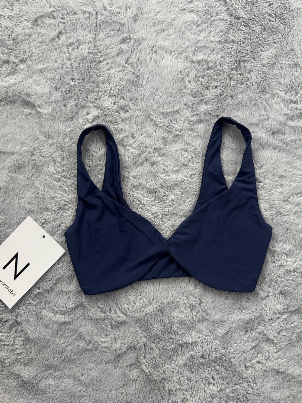 Naked Wardrobe Swim Sample Navy Plunge Bikini Swim Top XS